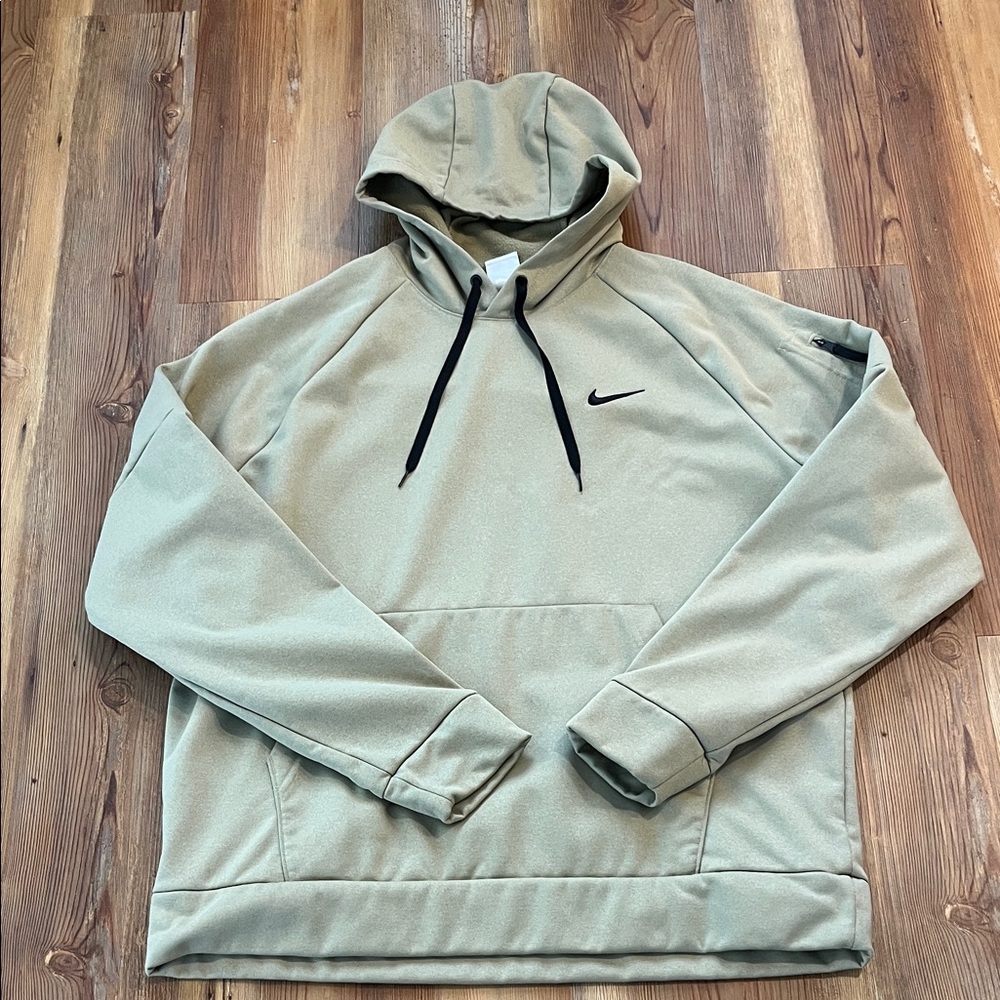 Nike Men's Therma-Fit Beige Hoodie with Black Accents